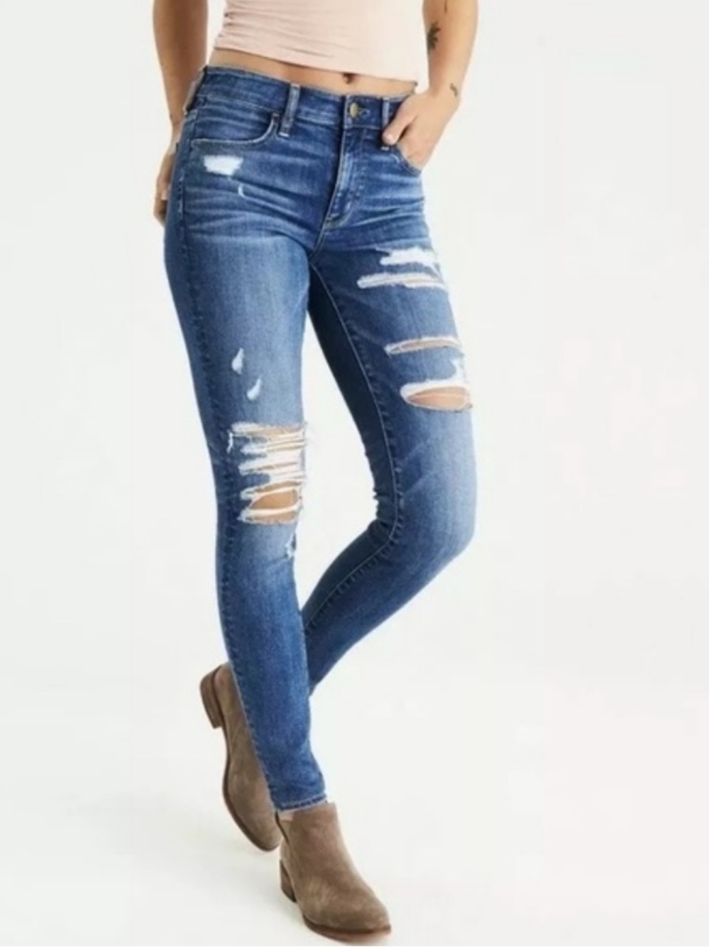 American Eagle Super Stretch X Hi Rise Jegging Distressed 2 Short